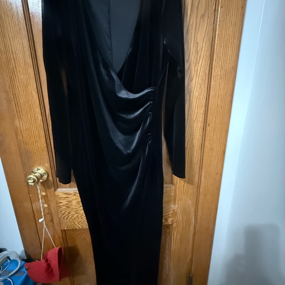 Fashion Nova Black Draped Long Sleeve Dress